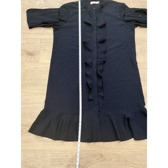 Tory Burch Jane Ruffled Crepe de Chine Shirt Dress Navy Women’s 16 Luxury Office - Picture 7 of 8